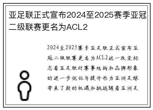 亚足联正式宣布2024至2025赛季亚冠二级联赛更名为ACL2